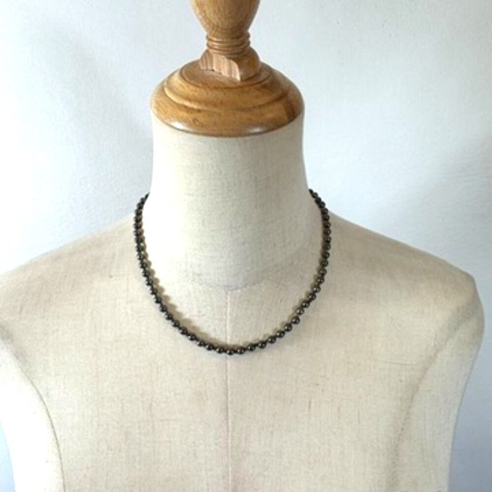 Silver Graphite Grey Beaded Necklace Faux Pearl Lobster Clasp